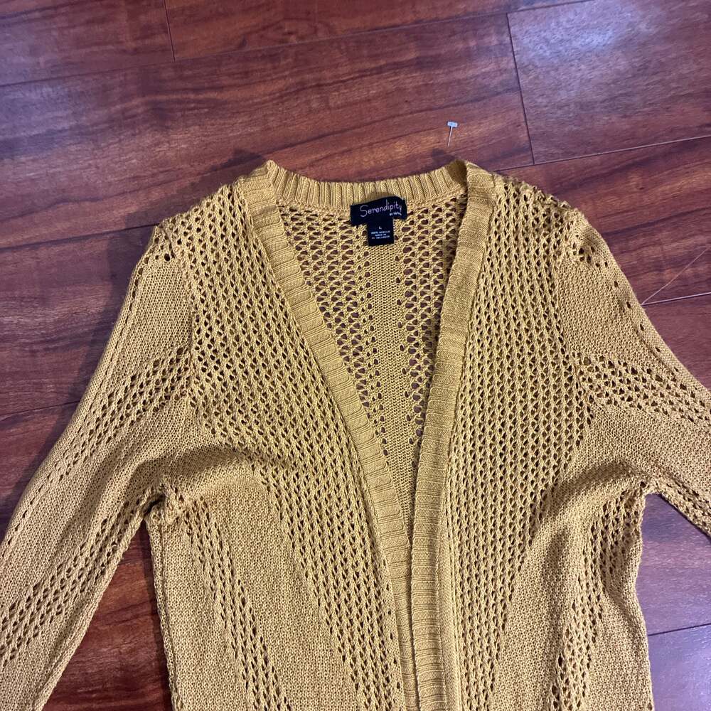 Serendipity Gold Open Knit Crochet Longline Cardigan 100% Acrylic